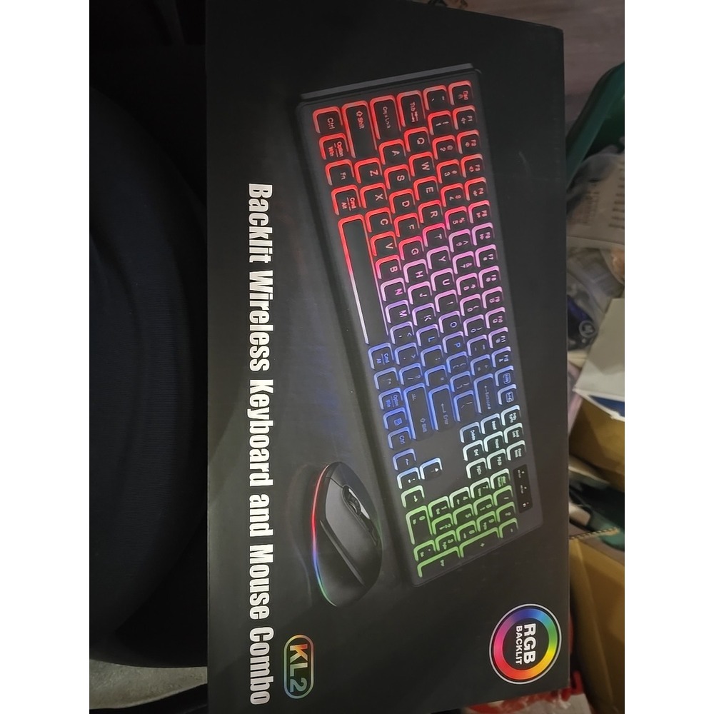 RGB Backlit KL2 Light up Rechargeable Wireless Keyboard & Mouse Combo‎ Set NIB